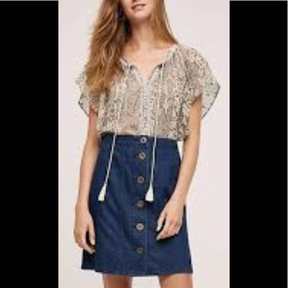 Anthropologie Pilcro and the letterpress button down Jean skirt. NWOT